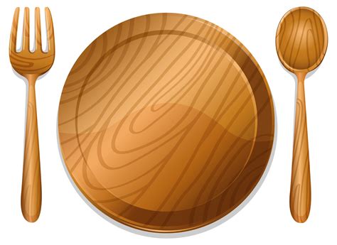 Wooden plate with pair of fork and spoon 525844 Vector Art at Vecteezy