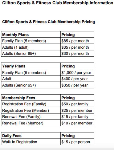 Memberships - CLIFTON SPORTS & FITNESS CLUB