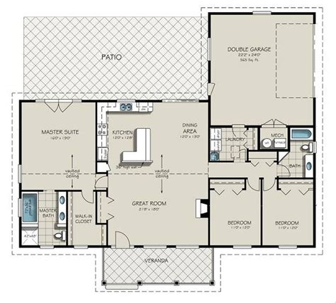 Ranch Style House Plan - 3 Beds 2 Baths 1924 Sq/Ft Plan #427-6 - Houseplans.com