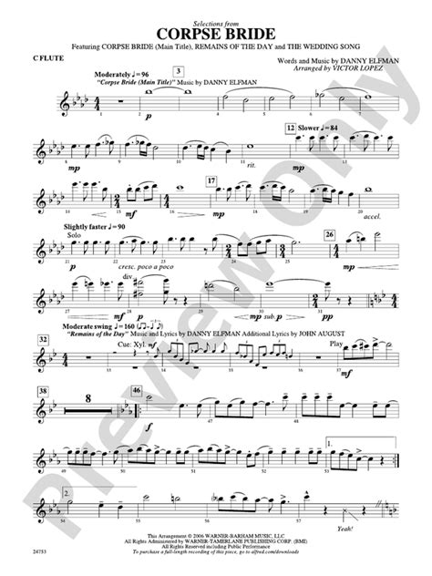 Corpse Bride, Selections from: Flute: Flute Part - Digital Sheet Music ...