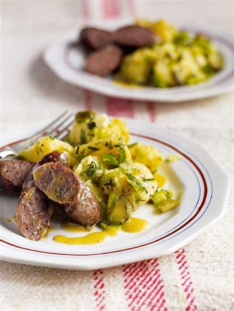 Cumberland sausage with hot potato salad recipe | delicious. magazine