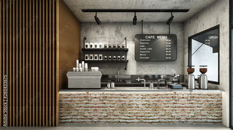 Cafe shop Restaurant design Minimalist Loft,Counter brick,Top counter stainless steel,Wall back ...