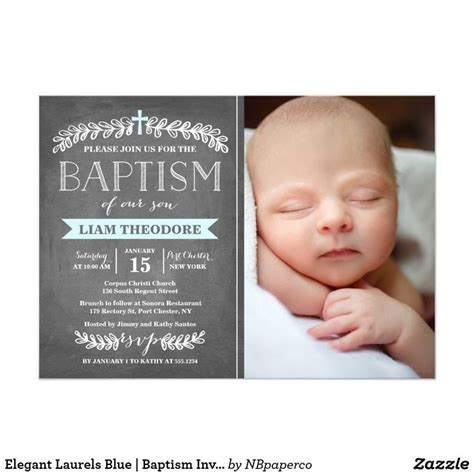 Elegant Laurels Blue | Baptism Invitation | Zazzle.com | Baptism photos, Baptism invitations ...