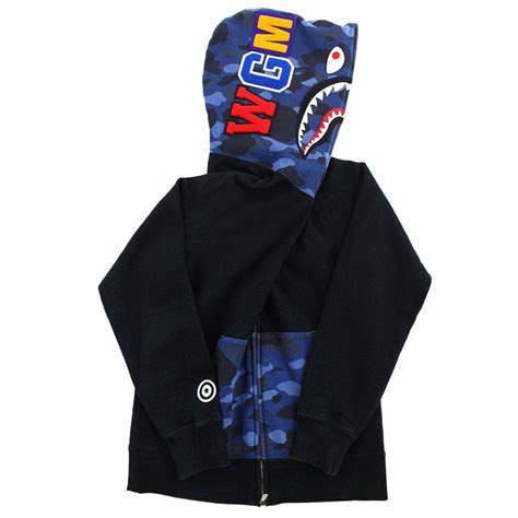 Bape Blue Camo Shark Face Hoodie Black | SaruGeneral