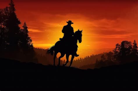 Premium AI Image | Cowboy silhouette on horse at sunset