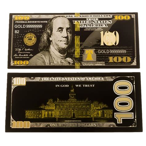 blinkee 24K Gold Black Plated 100 Dollar Bill Replica Paper Money Currency Banknote Art ...