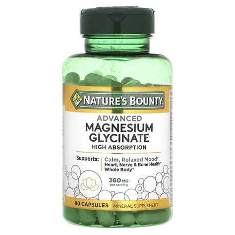 Nature's Bounty, Advanced Magnesium Glycinate, High Absorption, 360 mg, 90 Capsules (120 mg per ...