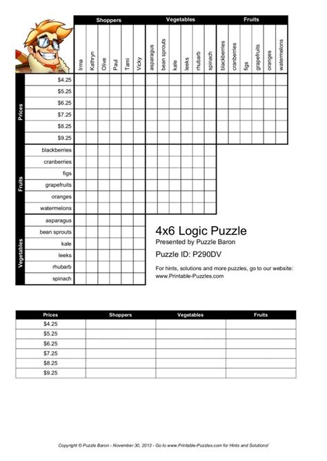 4X6 Logic Puzzle - Logic Puzzles - Play Online Or Print - Printable Puzzle Baron | Printable ...