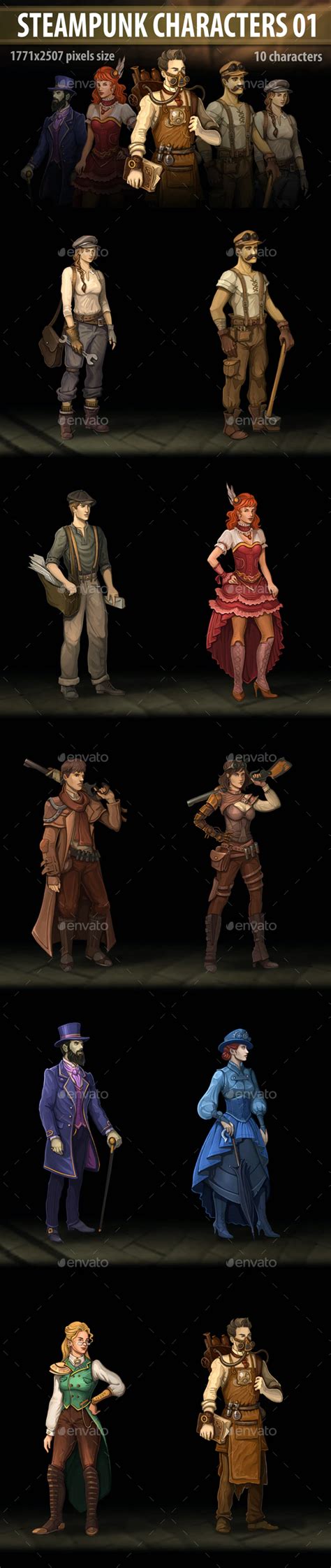 Steampunk Characters 01 by a-ravlik | GraphicRiver Character Study ...