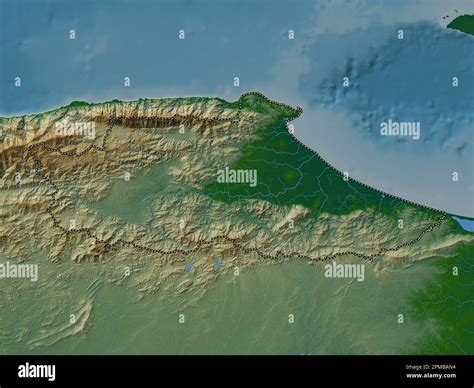 Miranda, state of Venezuela. Colored elevation map with lakes and ...