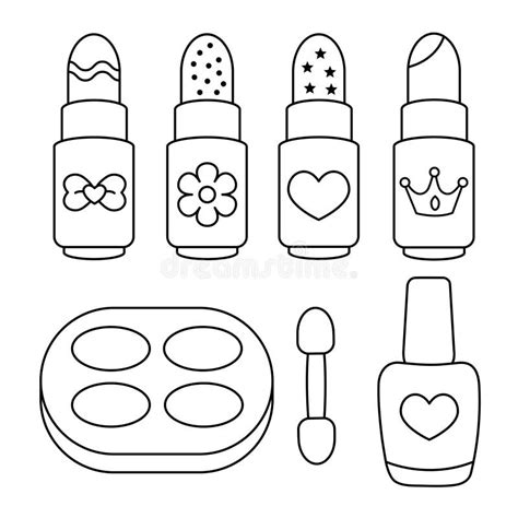 Make-up Tools Outline Coloring Pages Stock Vector - Illustration of objects, lipstick: 281034393