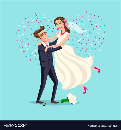 Just married funny couple bride and groom dance Vector Image