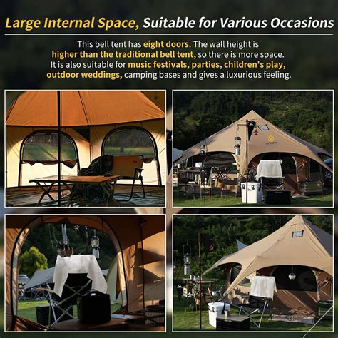 Acome Outdoor Tenda Camping Waterproof Safari Tent Canvas Glamping Bell ...