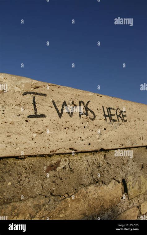 i was here graffiti written on brick wall Stock Photo - Alamy