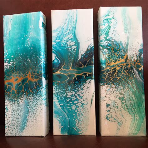 Original Art Acrylic Pour Swipe Painting Triptych Caribbean Trio - Etsy