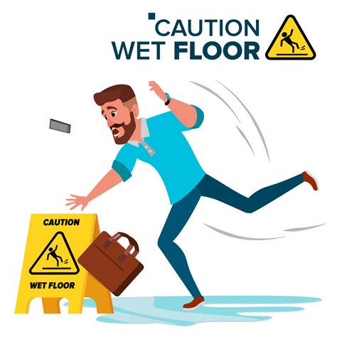 Man Slips On Wet Floor Vector. Caution Sign. Isolated Flat Cartoon Character Illustration ...