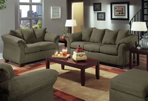 Olive Microfiber Modern Sofa & Loveseat Set w/Optional Items