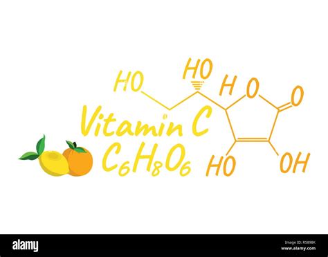 Vitamin C with Food Label and Icon. Chemical Formula and Structure Logo. Vector Illustration ...