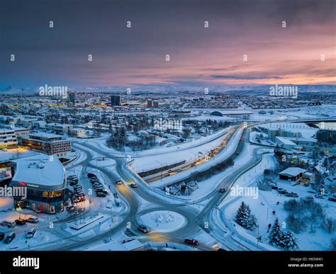 Aerial view in the winter, Kopavogur, Iceland. Kopavogur is a suburb Stock Photo, Royalty Free ...