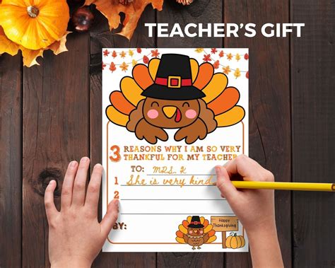 Teacher Thanksgiving Card, Thanksgiving Teacher Gifts, Thankful for Teacher Note, Printable ...