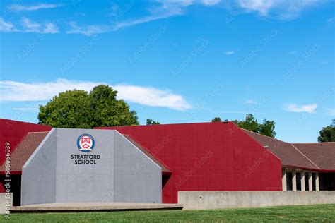 Stratford School sign, logo on building exterior of private school - San Jose, California, USA ...