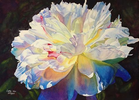 White Peony Watercolor Painting Print by Cathy Hillegas 12x16 | Etsy