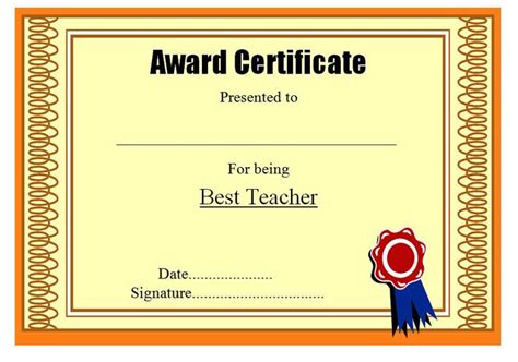 Teacher Award Printable