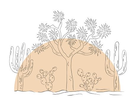 Desert Hand Drawn Line Art Vector Illustration Stock Illustration - Download Image Now ...