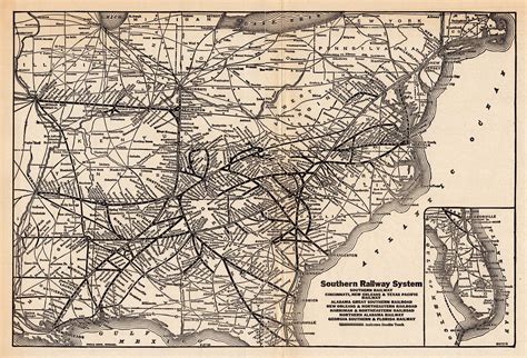 1938 Antique SOUTHERN RAILWAY Map Vintage Southern Railroad Map Birthday Gift for Dad ...