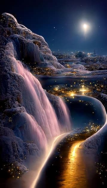 Premium AI Image | A waterfall in the night sky