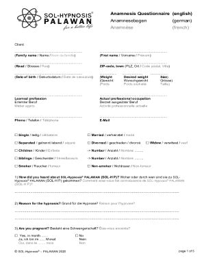 Fillable Online Anamnesis Questionnaire (english) Anamnesebogen (german) Fax Email Print - pdfFiller