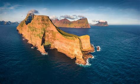 Dramatic Summer View from Flying Droneof Kallur Lighthouse on Kalsoy Island. Stock Image - Image ...