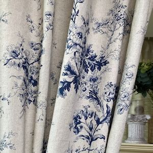 Set of 2 French Country Floral Curtains Farmhouse Linen Curtains Washed ...