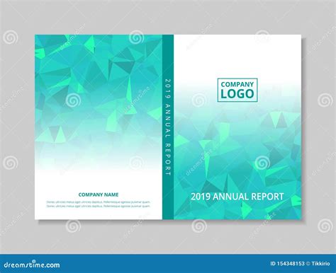 Annual Report 2019 Book Design Front and Back Cover Template, Blue Green Abstract Low Polygon on ...