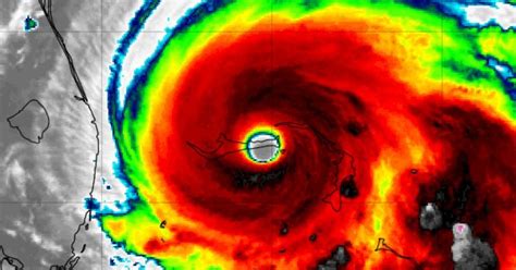 Eye of powerful hurricane Dorian over Grand Bahama Island