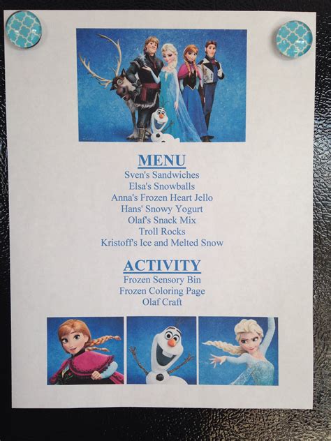 Frozen Menu - Frozen Movie Night - Disney Movie Night - Family Movie Night Disney Themed Movie ...