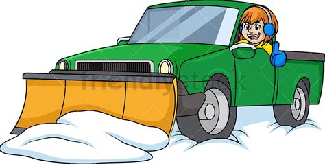 Woman In Snow Plow Truck Cartoon Clipart Vector - FriendlyStock