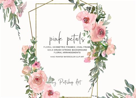 Watercolor Pink / Gold Floral Frame Collection By Patishop Art ...