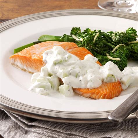 Quick Poached Salmon with Cucumber Sauce Recipe | Taste of Home