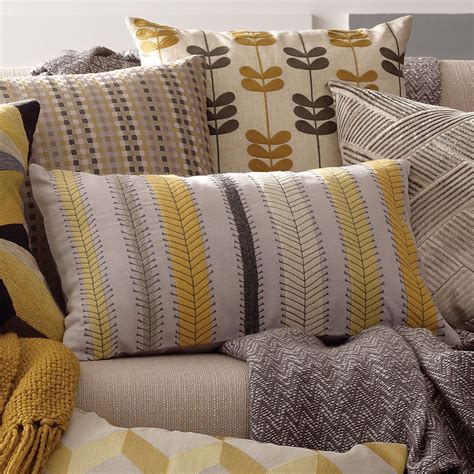 Dunelm Yellow Cotton Cushion | Cushions on sofa color schemes, Cushions for grey sofa, Striped ...