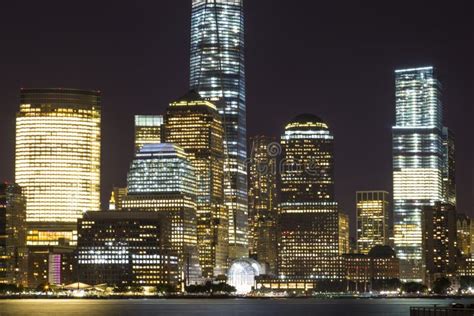 View of Lower Manhattan Skyline at Night from Exchange Place in Jersey ...