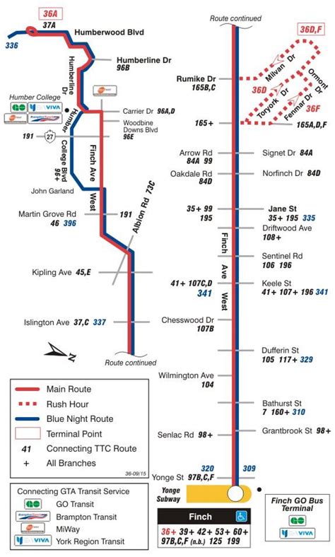 TTC 36 Finch West bus route Toronto map - Map of TTC 36 Finch West bus ...