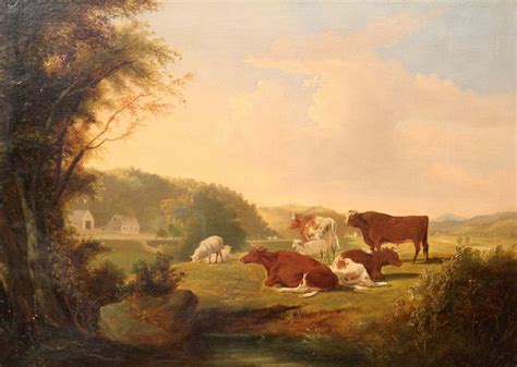 antique landscape paintings | British School Antique Landscape Painting, Cows at Pasture before ...