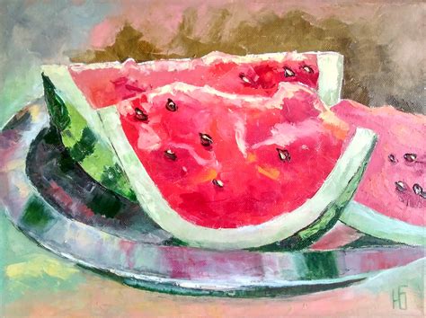 Watermelon Painting Original Art Fruit Artwork Still Life | Etsy