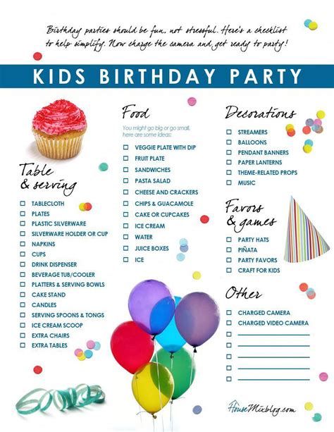 Kids birthday party printable checklist … | Birthday party checklist, Party planning checklist ...