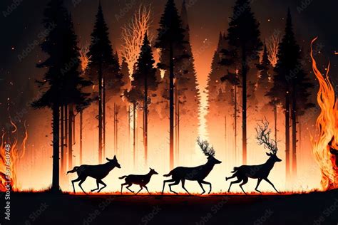 Animals run away from forest fire. Natural disasters Generative AI ...