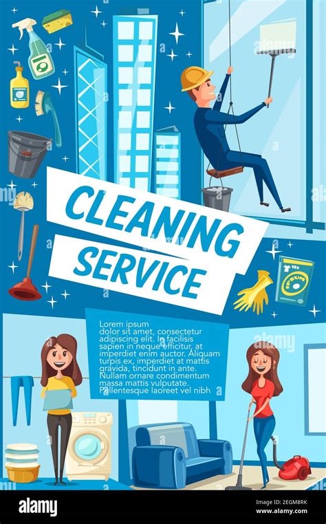 House cleaning service poster for domestic and industrial clean. Vector ...