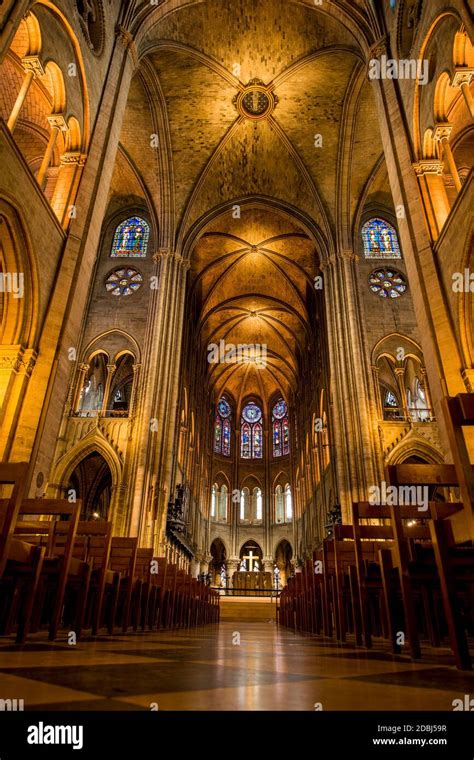 Pre fire interior of Notre Dame Cathedral, Paris, France, Europe Stock ...