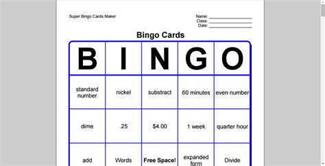 Math Bingo Card - Mrs. Odden's Classroom Resources