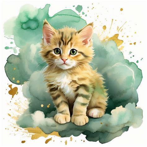 Fantasy Kitten On Cloud Art Print Free Stock Photo - Public Domain Pictures